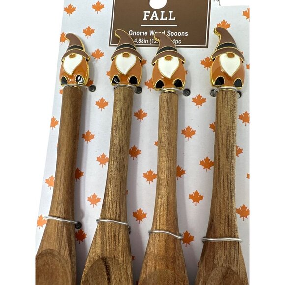 Gnome Wood Spoon Set Of 4 Fall Autumn Country Farmhouse Modern Holiday New - Picture 8 of 9